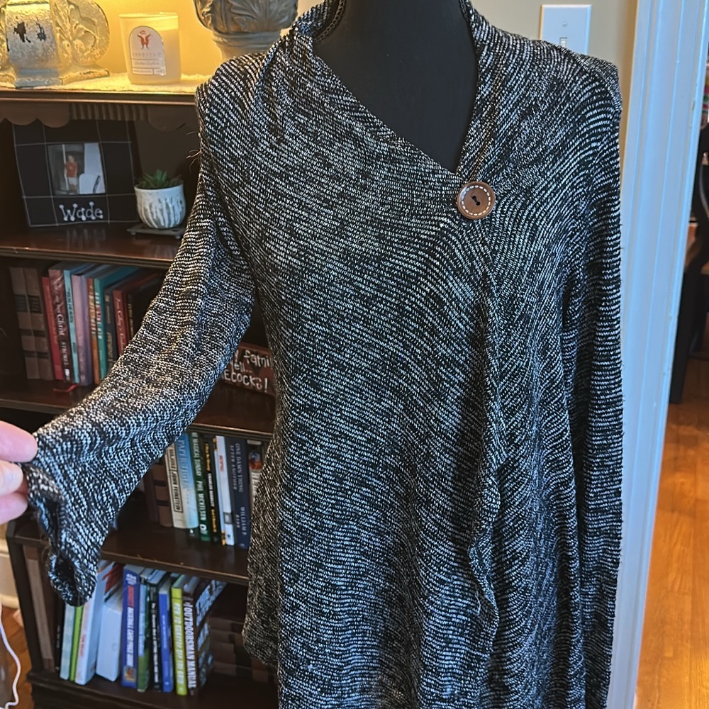 Women's Medium Black and White Sweater with Button Detail